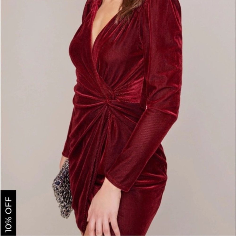 ASTR the Label Lanita Red Merlot Velvet Faux Wrap Dress Size XL
